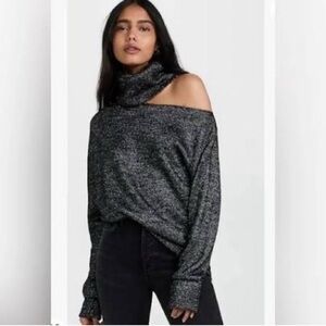 PAIGE Off-Shoulder Black/Silver Knit Sweater – Size S